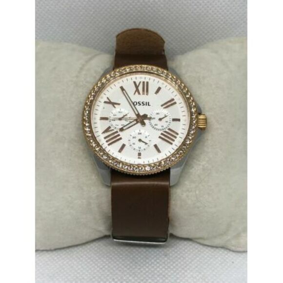 Fossil AM4496 Cecile Chronograph Women's Leather Analog White Dial Watch Ff11 - Picture 1 of 9